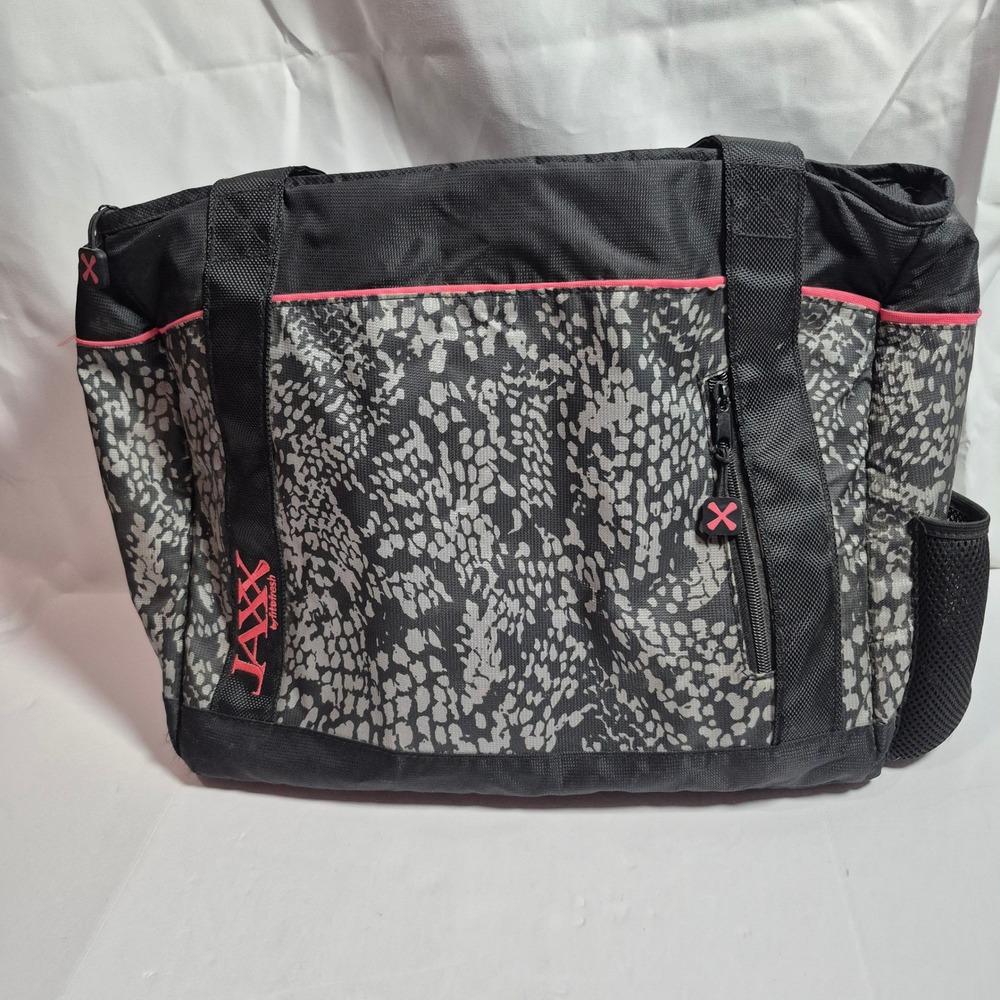 JAX Athletix Insulated Lunch Tote Black Gray Gym Cooler Bag‎ Pink Trim 14" Zip